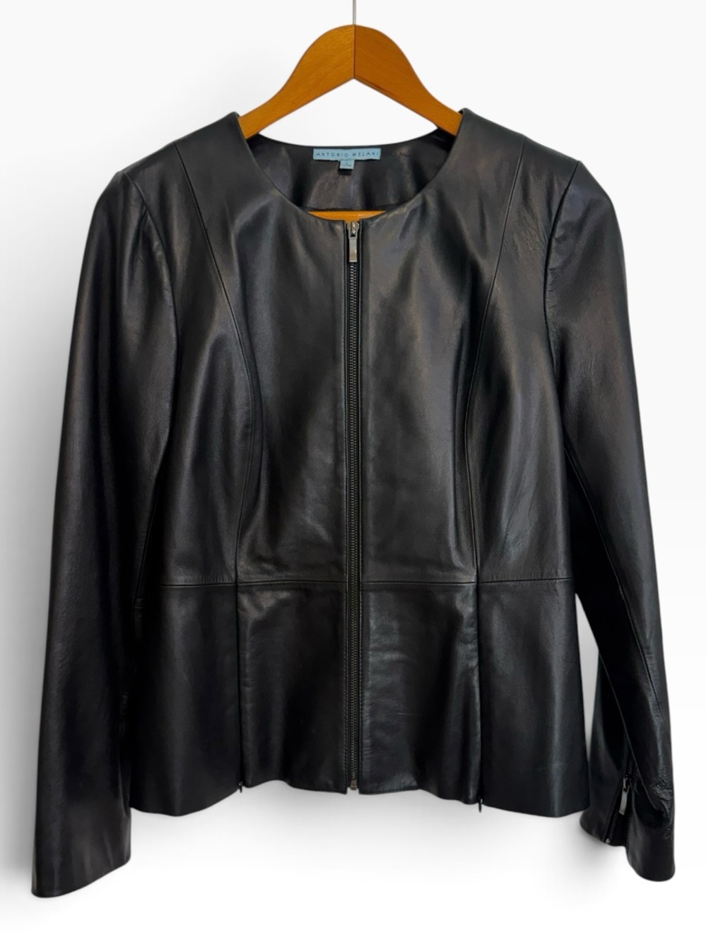 ANTONIO MELANI Black Leather Zip-Front Jacket